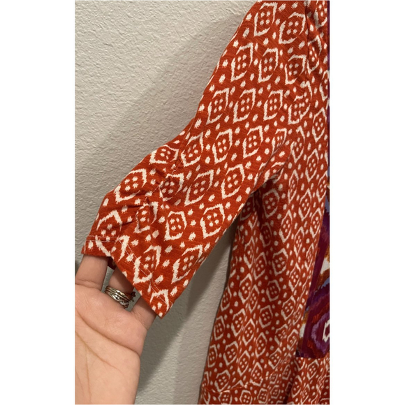 AKEMI + KIN Orange Ikat Geometric 3/4 Sleeve Blouse - Picture 5 of 6